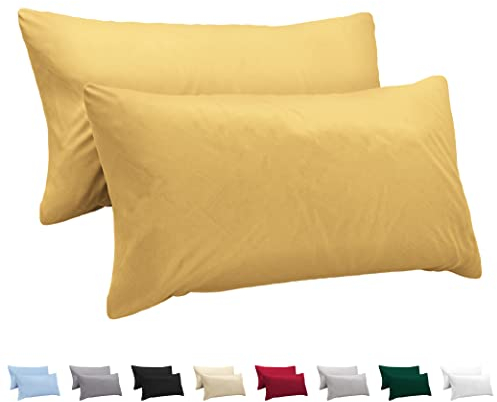 Twinzen Kissenbezug 40 x 80 aus 100% Baumwoll-Jersey (2er Set) 150 g/qm - Gelb - Mit Reißverschluss Kissenbezüge 40x80 cm - Kissenhülle Öko Tex Zertifiziert - Ultra weich und atmungsaktiv