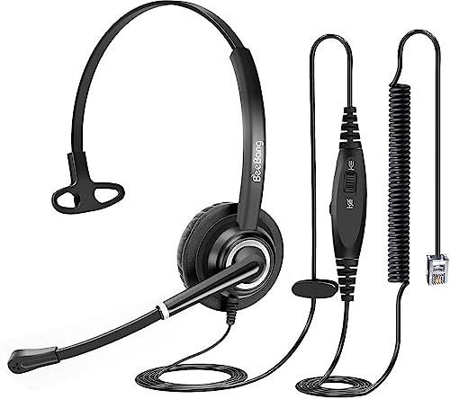 Beebang Telephone Headset with Microphone Noise Canceling for Office Landline Deskphone, with Mic Mute Volume Controller, Mono RJ9 Phone Headset for Call Center Avaya Polycom Nortel