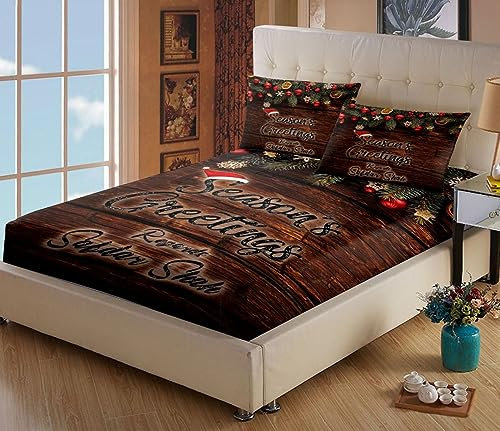 Spannbettlaken 90x200cm Dunkelbraun Spannbetttuch Weihnachten Bettlaken Boxspringbett mit Gummizug Spannbettuch Mikrofaser für Matratzen von 30 cm Mit 2 Kissenbezüge 80x80 cm