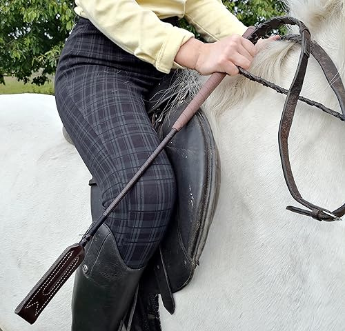 Hunters Saddlery Leather Riding Crop for Horses Jockey Whip Show Jumping Racing Equestrian 65cm (Brown)