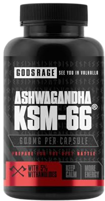 Ashwagandha KSM-66® – 600 mg Wurzelextrakt pro Kapsel mit 5% Withanoliden – Hochwertiges Adaptogen, Vegan & Rein – 120 Kapseln, Made in Germany – GODSRAGE