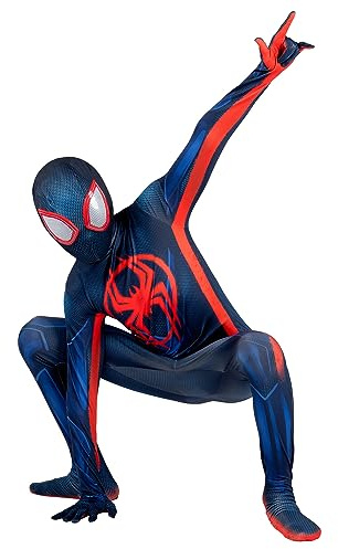 Marvel Miles Morales: Spider-Man Official Youth Deluxe Zentai Costume - Stretch Spandex with Hidden Zippers, Wrist Slits (XL) Multi