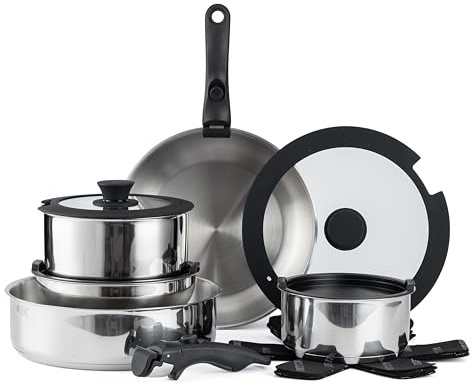 Country Kitchen 16 Piece Stainless Steel Camper Pan Set with Removable Handle