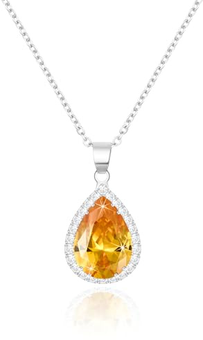Linawe Citrin Anhänger Kette Silberkette Damen, Halskette Diamant Kettenanhänger Silber, Geburtsstein Kristall Charm Kette Schmuck Set Jewelry, Gelb Schmucksets für Damen