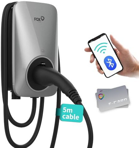 FOXESS Wallbox Tipo 2 7.3kW 32A con controllo Smart App, certificazione CE TÜV, compatibile con WiFi e Bluetooth, adatta per tutti i veicoli elettrici, argento