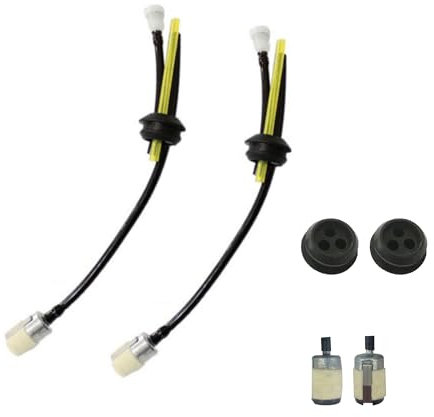 LIANCHEN Kit universal de filtro de gasolina, 2 filtros de gasolina universales de 3 orificios y 2 boquillas de goma para cortacésped, tubo de aceite, 2 filtros de combustible para motosierra,