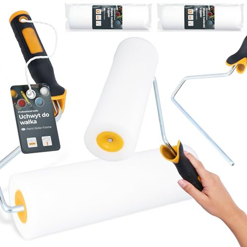 2x Rodillo Espuma 25 cm Repuesto Versátil Pintura Barniz Tinte Laca Agua Disolventes Mango Soporte Perfecto Trabajos Renovación Casa Uso Profesional
