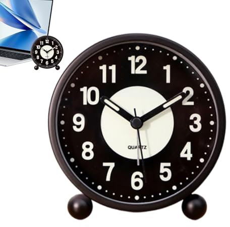 Despertador de campana silenciosa, campana de alarma de esfera retro | Reloj despertador con campana negra - Reloj despertador silencioso con pilas sin tictac para sala de estar, dormitorio y oficina