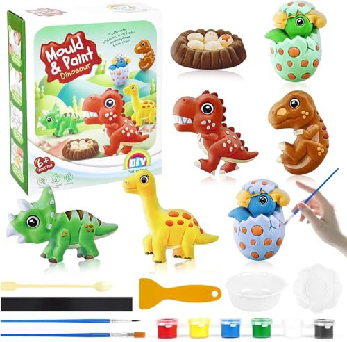 DERAYEE Dinosaure Kit de Loisirs Créatifs,Jouet de Peinture 3D avec Moule,DIY Activite Manuelle Peinture pour Enfants,Cadeau Anniversaire Fille de 6-8 Ans