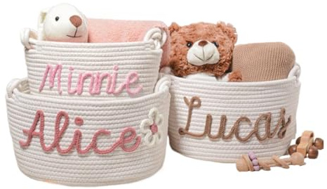 Gufacai Cesto personalizzato per il nome del bambino, in corda di cotone, cestino per pannolini, cestino per giocattoli, per baby shower, per la stanza