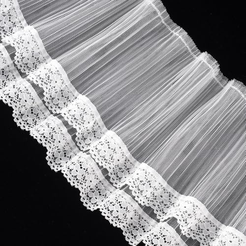 PAGOW 5 Yards Cotton Eyelet Lace Trim, White Cotton Floral Scalloped Lace for Sewing Dresses, Clothes, Bags, Pets Clothes (5.9inch Wide)