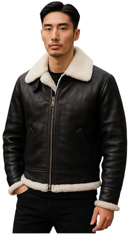 Infinity Leather Hommes Brun Crème B3 RAF Shearling Peau de mouton Cuir aviateur bombardier volante veste