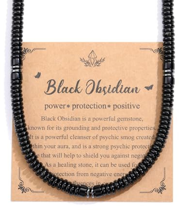JSDDE Mens Necklace Black Obsidian Crystal Beads Necklaces for Men Natural Gemstone Necklace Jewelry Gift for Father Birthday