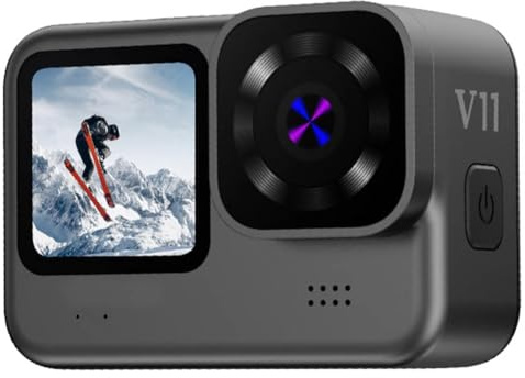 Fangxuee Cámara de Acción 5K WiFi 4K 60FPS Dual IPS 2.2 LCD Táctil Gran Angular Impermeable Zoom 5X Cámara Deportiva Antivibración con Control Remoto