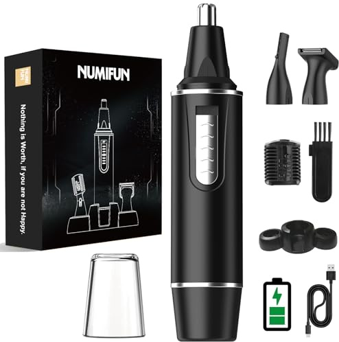 Cortapelos Nariz, 3 en 1 Profesional - Recortador Pelos Nariz, Orejas, Cejas y Facial, Quita Pelos Indoloro, Resistente al Agua, USB Recargable, Para Hombre y Mujer, Negro