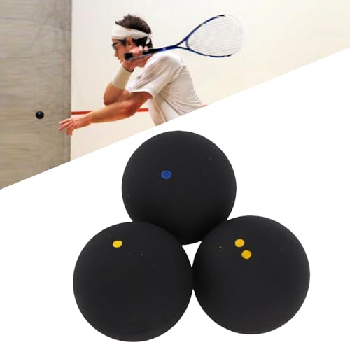 VELATEMOR Set Combo Palline da Squash 3 Pezzi, Set Singolo Punto Blu Singolo Punto Giallo Doppio Punto Giallo, Gomma, per Allenamento Professionale Principianti Giocatori Avanzati