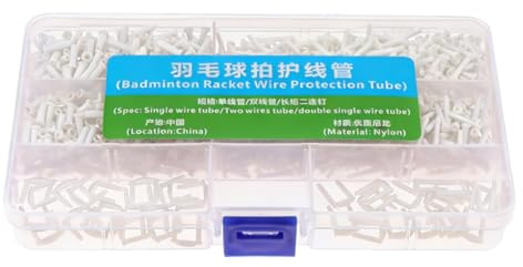 Wswqop 1200 Piezas Racquet Grommets con Protectores de Cuerda de Bádminton Kit de Sustitución de Ojales de Nailon Tubos Dobles en Caja Compacta Adecuado, Blanco
