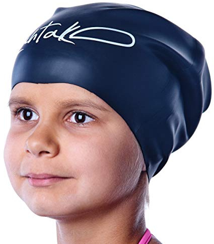 Kids Swim Cap for Long Hair - Comfortable Fit Silicone Swimming Hat for Girls & Boys with Curly Hair, Braids, or Dreadlocks - Durable & Easy to Wear (Black M)