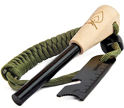 Texas Bushcraft Fire Starter - 3/8 Thick Ferro Rod with Striker and Paracord Wrist Lanyard – Waterproof Flint Fire Steel Survival Lighter for Your Camping, Hiking and Backpacking Gear