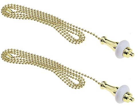 eMagTech 2pcs Ceiling Light Fan Switch Pull Cord Weight Handle Chain Extension Beaded Stainless Steel Ceramic Gold 1m