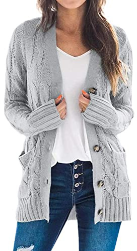 Easygou Cardigan da donna con bottoni, maglione, cappotto, lavorato a maglia, a maniche lunghe, morbido, oversize, con tasche, aperto sul davanti, stile slouchy, capispalla