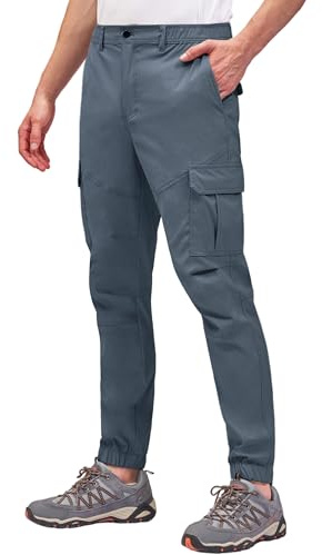 PULI Men's Hiking Cargo Pants Slim Fit Stretch Jogger Cycling Waterproof Outdoor Trousers with Pockets Denim Blue 34