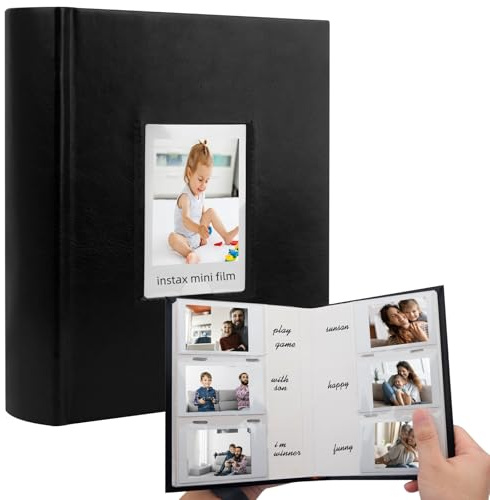 180 Pockets Photo Album for Fujifilm Instax Mini 12 11 9 8+ 8 7s 99 40 Evo Camera, Front Window, Photo Book with Writing Space for Polaroid 3 Inch Instant Film,K-pop Photocards (Black)