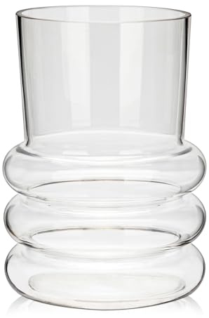 Clear Glass Flower Vase, 7 x 4.7 Thickened Hydroponic Flower Vase Transparent Modern Geometric Glass Vase for Home Living Room Wedding Centerpieces Office Table Decor
