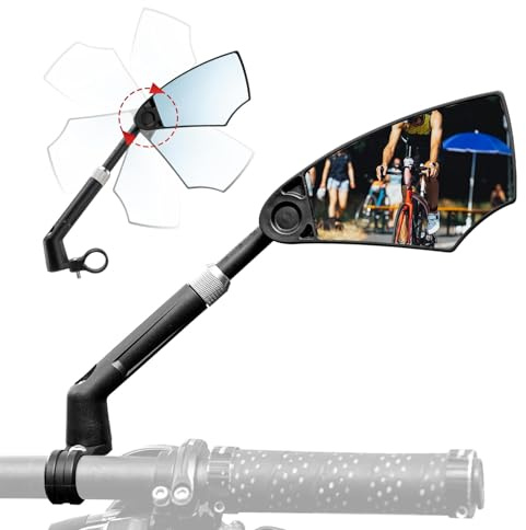 ROCKBROS Cykelspegel 360° vridbar och vikbar, HD äkta glas | Stor spegelyta slagtålig cykel backspegel för MTB, racercyklar, elcyklar, elektrisk rulle, 20–23 mm höger