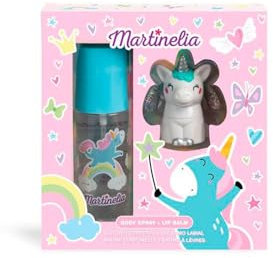 Martinelia Set di spray per il corpo e balsamo per le labbra, profumato per bambini, set di bellezza per spray per il corpo e balsamo per le labbra cremoso in figura unicorno
