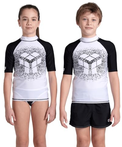 Arena Jungen Unisex Jr Rash Vest S/S Graphic Shirt, White-Black, 164 EU