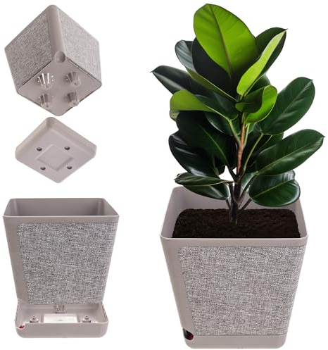 KADAX Vaso decorativo in plastica, vaso rettangolare con sistema di irrigazione, fioriera con auto-irrigazione e serbatoio dell'acqua (marrone melange 18 cm)