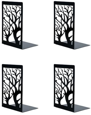 Wenrescry Buchstützen, 4 Stück (2 Paare) im stilvollen baumförmigen Design, rutschfeste Basis, robuste Konstruktion, ideal für Schreibtische, Bücherregale und Dekoration am Arbeitsplatz