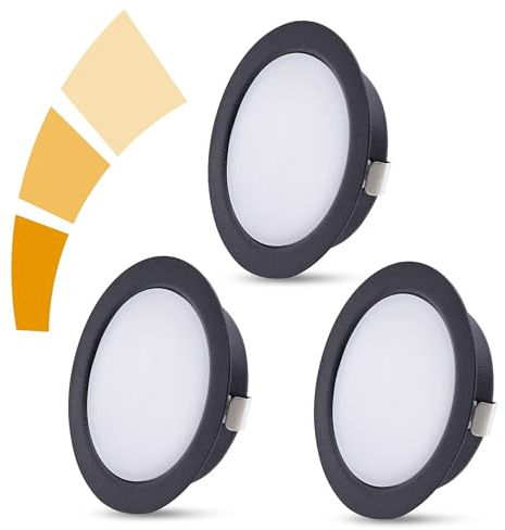 KYOTECH Faretti LED da Incasso per Mobili Dimmerabili, 230V 4W G4 4000K 300LM, Cavo di Collegamento da 15 cm, Faretto da Incasso in Acciaio Inox, al Posto delle Lampade ad Alogene Nero Set di 3
