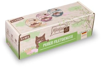 MjAMjAM - Cibo umido premium per gatti - Gustoso filetto puro Mixpack, confezione da 9 (9 x 80g), senza cereali con carne extra