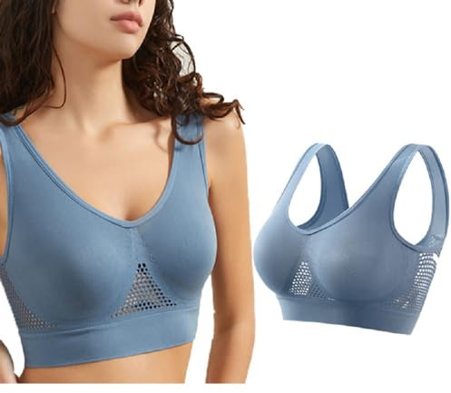Soutien-Gorge Quotidien Doux Femmes Bretelles Brassière sans Couture avec Coussin Amovible Rembourré Respirant (FR/ES, Alpha/Lettres, Taille Unique, Grand, Taille Normale, Taille Normale, Bleu)