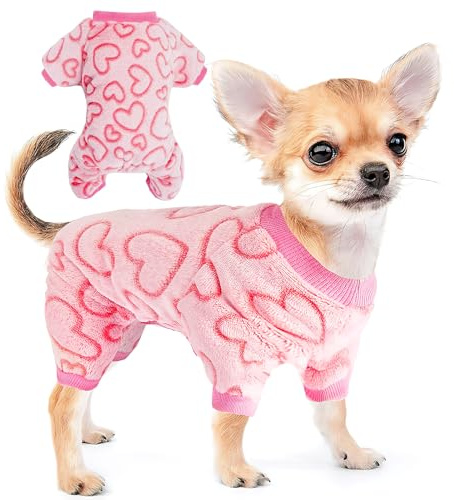 Pull Chien Petite Taille Manteau Chien Polaire Rose Pull pour Chiens Pulls Chat Chaud Vetement Chiot Doux Pyjama Chiens Animal de Compagnie Pyjama pour Chihuahua Usage Postopératoire/XS