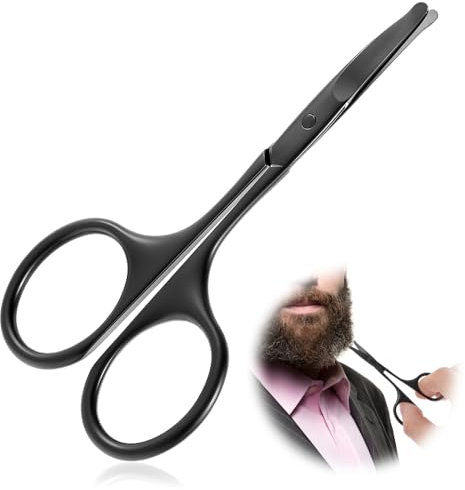 JIEYAO Edelstahl Nasenhaarschere mit Runder Spitze,Schwarz Bartschere 10cm Augenbrauenschere Scharfe Gebogen Runde Spitze Schere Augenbrauentrimmer Ohrenhaarschere für Haare Wimpern Schnurrbart