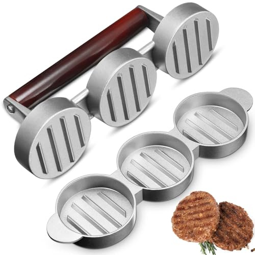 Teenyyou Mini Burger Press (Three 2.64-inch Molds) Small Meat Patty Maker Round Shape Press Patty Maker for Mini Hamburger, Barbecue, Picnic, Camping, Etc, Gray