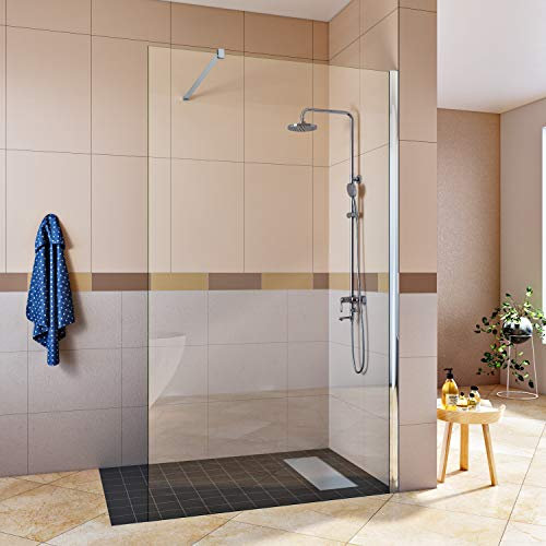 SIRHONA Porte de Douche Coulissante 80x200 cm, Verre Trempé 8mm Transparent, Isolation Thermique, Étanche, Barre en Acier Inoxydable, Montage Murale Réglable -15mm, Design Moderne pour Salle de Bain