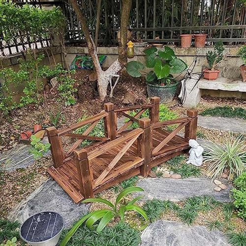 Puente de jardín de Arco de Madera con barandillas de Seguridad y Capacidad de 227 kg. Puente de jardín de Madera para Caminar, Adorno Decorativo para estanques, Arroyos, Bordes y decoración