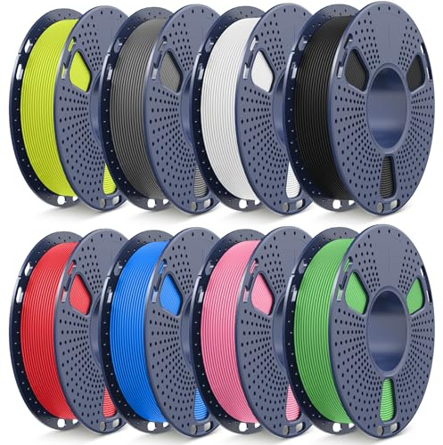 SUNLU PLA Matte Filament 1.75 mm Muticolor, PLA 3D Printer Filament with Matte Finish, Dimensional Accuracy +/- 0.02 mm, 8 Rolls of 0.25 kg (Black+White+Grey+Red+Blue+Green+Pink+Fluorescent Yellow)