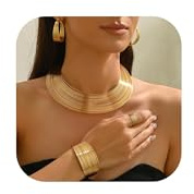 Long tiantian Chunky Gold Necklace Statement Gold Choker Necklaces for Women Exaggerated Ethnic Big Statement Necklaces Vintage Accessories for Women