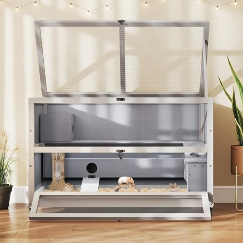 Coziwow 3-Tier Wooden Hamster Cage 35.4'' with Removable Ramps & Tray, Rolling Small Animals Hutch with Wheels & 2 Openable Doors, Critter Nation for Dwarf Syrian Hamster, Mice, Rat