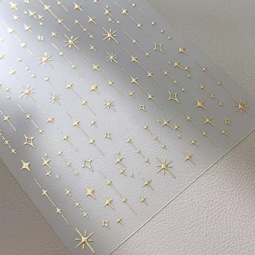 Nymora Pegatinas para uñas, diseño mármol y estrellas doradas, 1 hoja. Nail art autoadhesivas.
