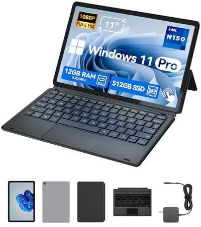 BNCF 11 inch 2-in-1 Laptops, Win 11 Touchscreen PC Compatible with Twin Lake N150, 12GB RAM 512GB SSD, 1920x1200 IPS FHD Tablet USB-C/HDMI WiFi 6 with Magnetic Keyboard and Kickstand