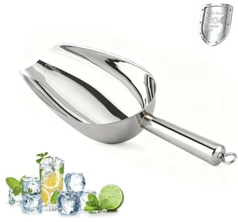12 Oz 304 Stainless Steel Ice Scoop with Magnetic Hook - Heavy Duty Commercial Ice Shovel for Ice Maker & Freezer, Large Scooper for Bar, Kitchen, Party & Pet Food, Easy to Clean (Silver)