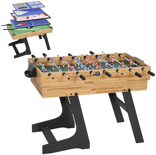 SPORTNOW Tavolo Multigioco 13 in 1 Pieghevole, Tavolo da Gioco Multifunzione con Calcio Balilla, Biliardo, Ping Pong, Ice Hockey, Scacchi, Backgammon, Dama, Bowling ecc. per Adulti Bambini Casa Scuola
