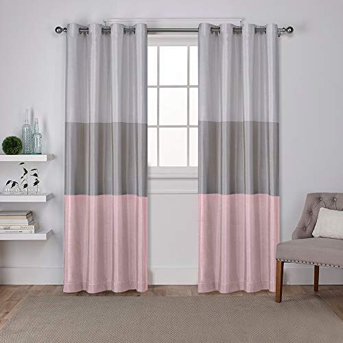 EXCLUSIVE HOME Chateau Striped Faux Silk Grommet Top Curtain Panel Pair, 54x108, Blush