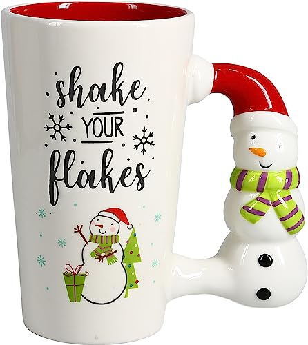 Pavilion Gift Company – Shake Your Flakes – 17.5 Oz Coffee Cup Mug With Unique, Snowman-Shaped Handle